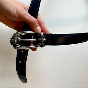 Womens small real genuine leather navy belt with silver buckle